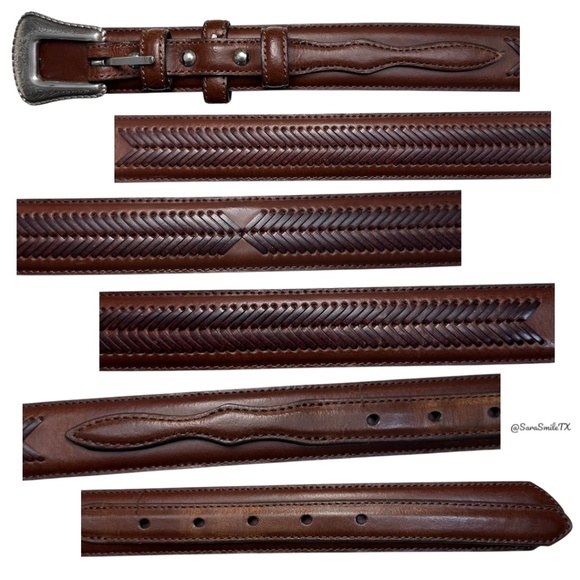 NOCONA BELT CO Mens Vintage Brown Leather Top Hand Ranger Western Belt - Picture 8 of 9